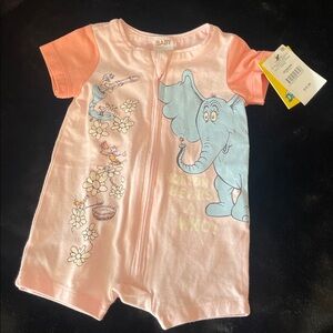🌈 Cotton On Baby Romper Shorts Newborn Horton Elephant Pink Pajama Soft Stretchy